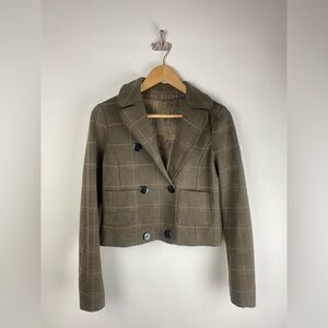 Worth New York Gold Doubleface‎ Laminated Plaid Reversible Cropped Jacket Blazer
